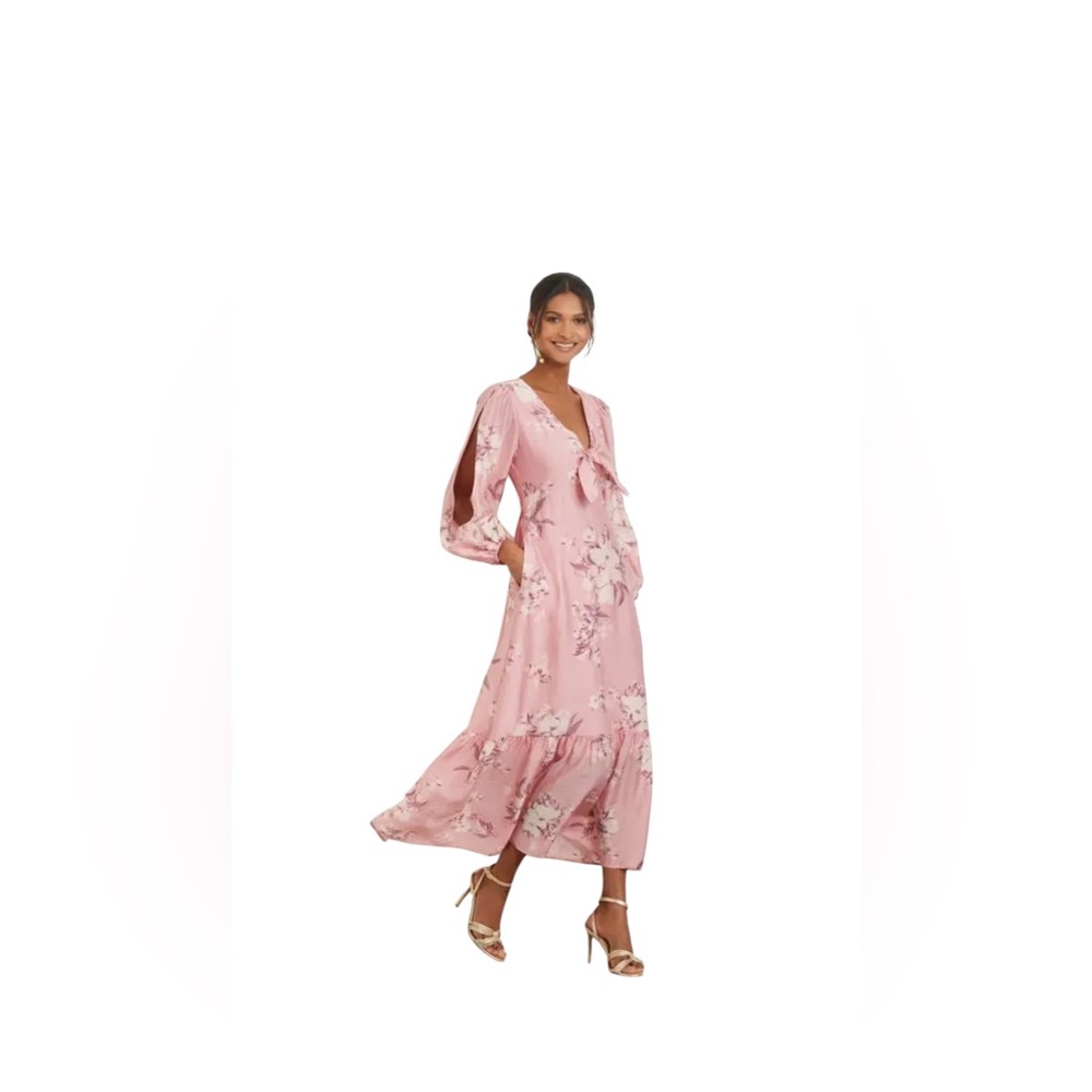 NWT Chelsea28 Sydney Pink Floral Dress tie front tiered ruffled DS-005